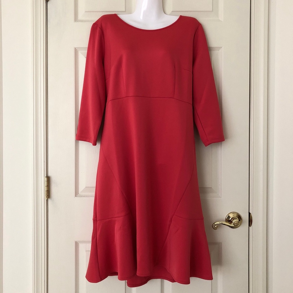 NWT Eloquii Side Ruffle Hem Coral Scuba Knit Dress Size 16
